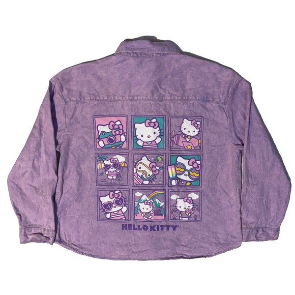 Hello Kitty Sanrio Jacket Shirt Sz XL 12-14 Button Up Purple Happiness Overload - Picture 1 of 6